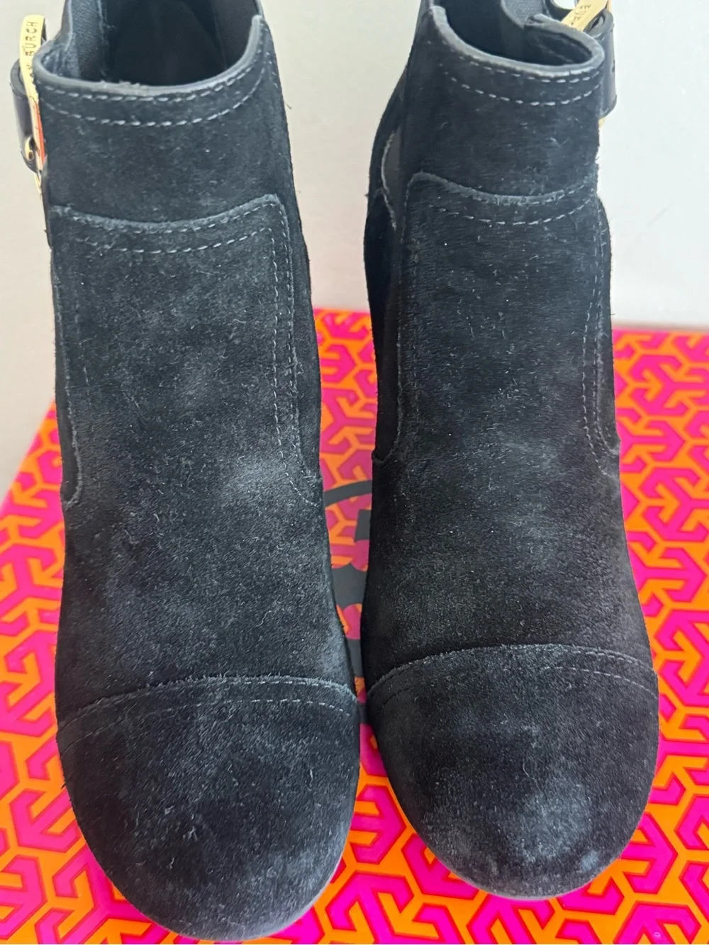 Tory Burch Black Suede Wedge Ankle Boots 9 1/2